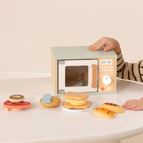 TOOKY TOY Drewniana Kuchenka Mikrofalowa Zestaw Produktów Spożywczych