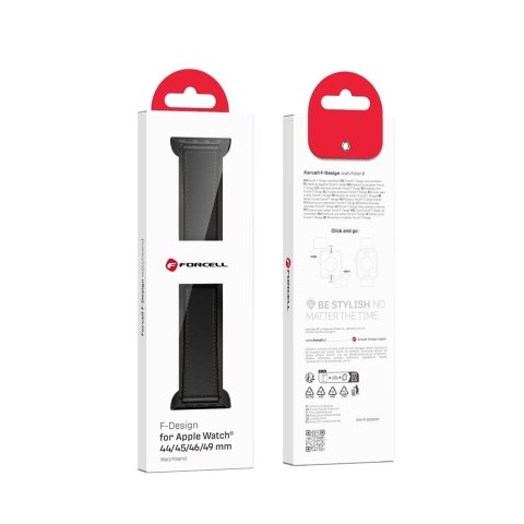 Pasek do Apple Watch Forcell F-Design FA21 magnetyczny skóra ekologiczna 42 / 44 / 45 / 49 mm czarny