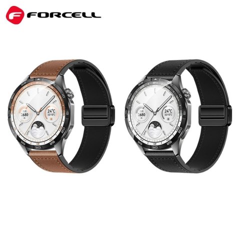 Pasek do Samsung Galaxy Watch Forcell F-Design FS20 magnetyczny skóra ekologiczna 22 mm brązowy