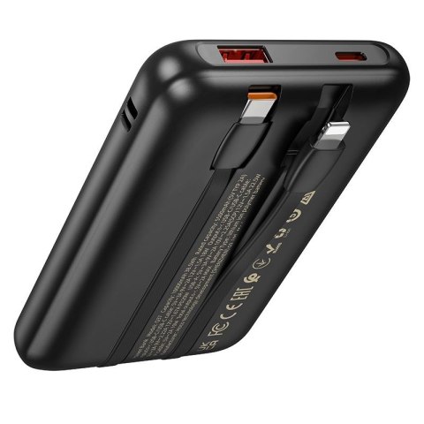 Powerbank Hoco 10000 mAh QC PD 22,5W z wbudowanymi kablami USB C + Lightning Q37 czarny