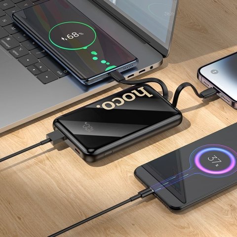 Powerbank Hoco 10000 mAh QC PD 22,5W z wbudowanymi kablami USB C + Lightning Q37 czarny