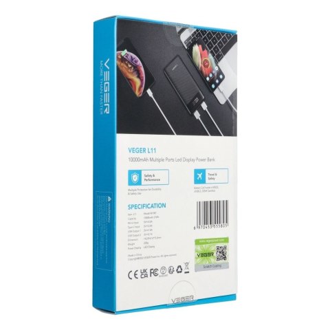Powerbank Veger L11 (W1087) 10000 mAh czarny