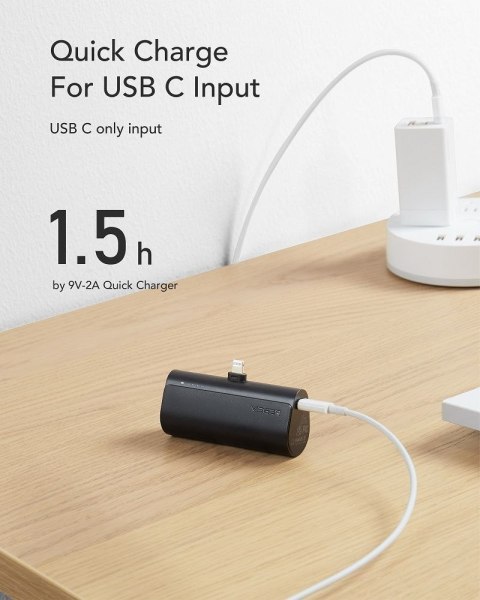 Powerbank Veger PlugOn (W0556P) PD QC3.0 3A 20W 5000 mAh z wbudowanym złączem Lightning czarny