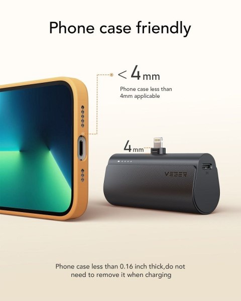 Powerbank Veger PlugOn (W0556P) PD QC3.0 3A 20W 5000 mAh z wbudowanym złączem Lightning czarny