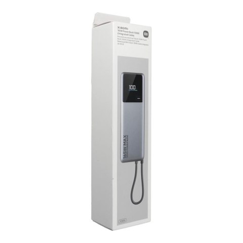 Powerbank Xiaomi 10000 mAh QC PD 165W z wbudowanym kablem USB C PB1165MI z wyświetlaczem LED szary