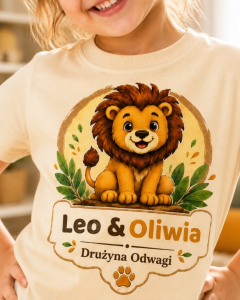 Koszulka Leo — Drużyna Odwagi z imieniem dziecka