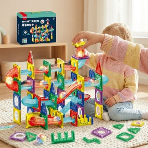 WOOPIE Klocki Magnetyczne Konstrukcyjne 3D Zestaw Edukacyjny Tor Kulkowy 105el.