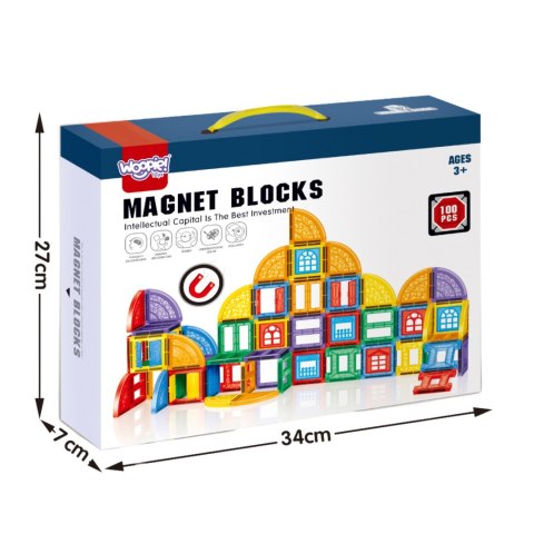 WOOPIE Klocki Magnetyczne Konstrukcyjne 3D Zestaw Edukacyjny Zamek 100el.