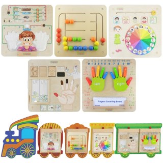 MASTERKIDZ Zestaw Tablic Pociąg 5w1 Tablica Sensoryczna Motoryczna Nauka Zmysłów i Emocji