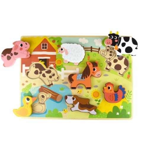 TOOKY TOY Drewniane Puzzle Montessori Zwierzątka Farma Dopasuj Kształty