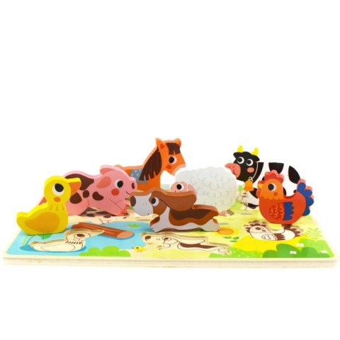 TOOKY TOY Drewniane Puzzle Montessori Zwierzątka Farma Dopasuj Kształty