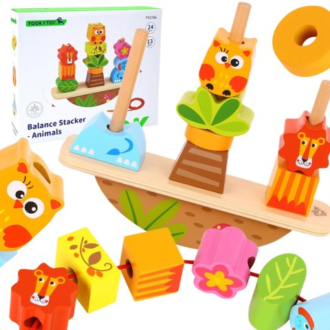 TOOKY TOY Drewniany Stacker Układanka Balansująca Zwierzęta Nawlekanka