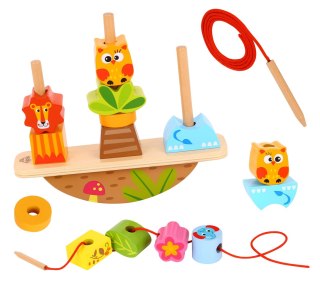 TOOKY TOY Drewniany Stacker Układanka Balansująca Zwierzęta Nawlekanka