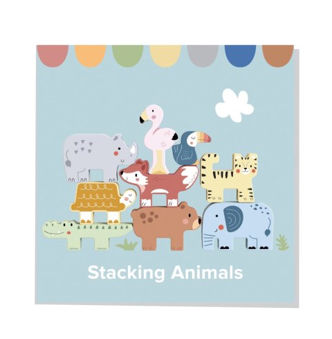 TOOKY TOY Drewniane Klocki Układanka Wieża Stacker Stosy Zwierzątka Montessori 13 el.