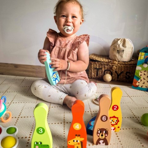 TOOKY TOY Drewniane Kręgle dla Dzieci 7 el + Piłka Certyfikat FSC