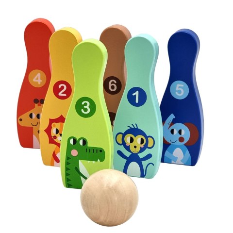 TOOKY TOY Drewniane Kręgle dla Dzieci 7 el + Piłka Certyfikat FSC