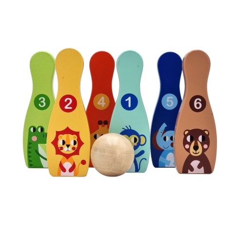 TOOKY TOY Drewniane Kręgle dla Dzieci 7 el + Piłka Certyfikat FSC