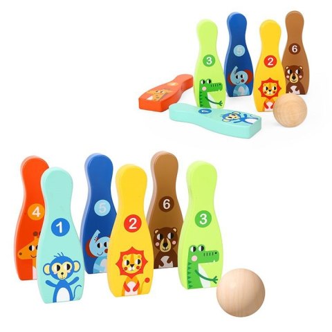 TOOKY TOY Drewniane Kręgle dla Dzieci 7 el + Piłka Certyfikat FSC