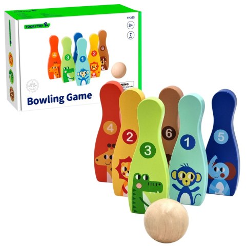 TOOKY TOY Drewniane Kręgle dla Dzieci 7 el + Piłka Certyfikat FSC