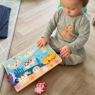 TOOKY TOY Drewniane Puzzle Montessori Świat Morza Rybki Żółwik Kształty