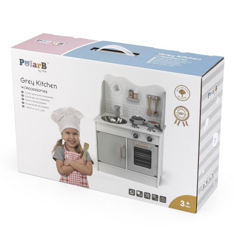 VIGA PolarB Drewniana Kuchnia z Akcesoriami Eco Gray Szara Dla Dzieci Prezent