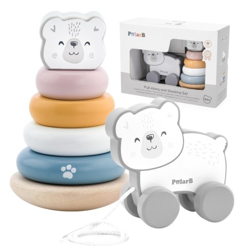 Viga PolarB ZESTAW Drewniana Piramidka + Miś na Sznurku 12m+