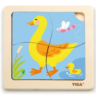 VIGA Poręczne Drewniane Puzzle Kaczuszka Układanka 4 elementy