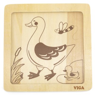 VIGA Poręczne Drewniane Puzzle Kaczuszka Układanka 4 elementy