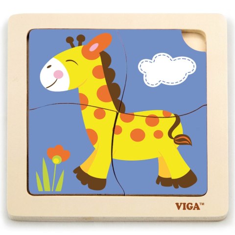 VIGA Drewniane Puzzle Układanka Edukacyjna Żyrafa 4 el. Montessori