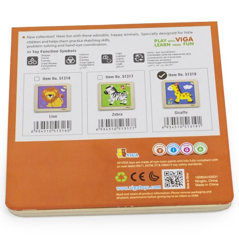 VIGA Drewniane Puzzle Układanka Edukacyjna Żyrafa 4 el. Montessori