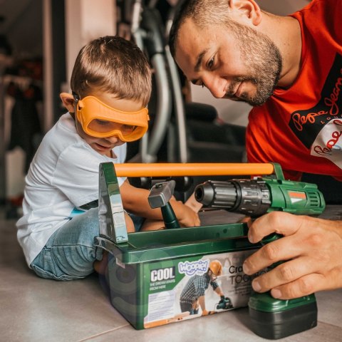 WOOPIE Duża Skryznka z Narzędziami dla Dzieci Zestaw Majsterkowicza Wkrętarko-Wiertarka 15 el.