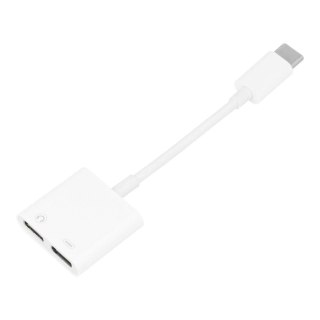 Adapter AUX 2w1 Typ C (męski) do Typ C (żeński) / Typ C (żeński) BOX biały [DAC]