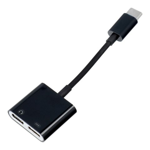 Adapter AUX 2w1 Typ C (męski) do Typ C (żeński) / Typ C (żeński) BOX czarny [DAC]
