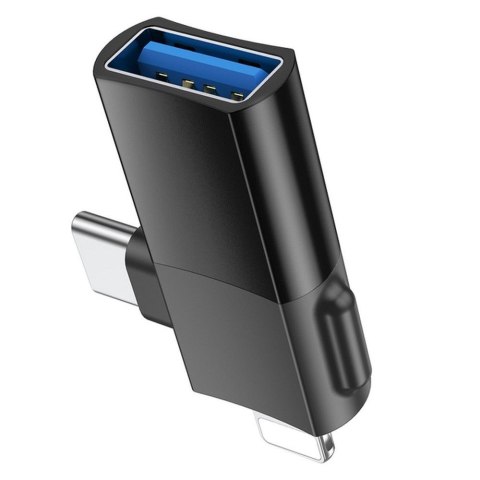 Adapter OTG 2w1 USB C / Lightning do USB A Hoco UA17 czarny