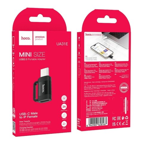 Adapter OTG USB C do Lightning Hoco 3A UA31E czarny