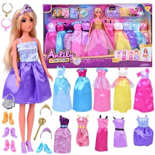 Anlily Lalka MODELKA + duży zestaw 11 sukienek i akcesoriów królewny ZA5695