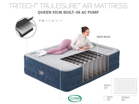 Bestway Samopompujący materac kempingowy 2-os. 300kg QUEEN 203x152cm 6716P