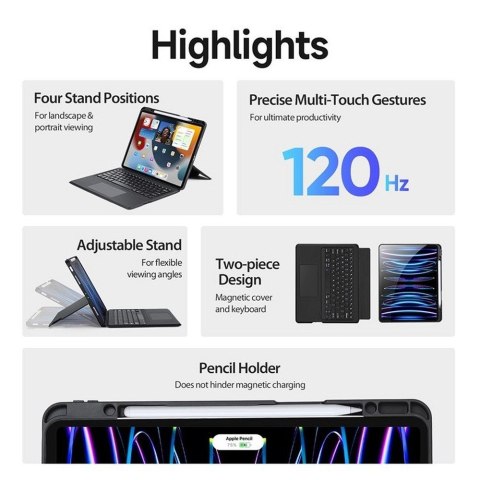 DUX DUCIS etui DK składane z klawiaturą bezprzewodową do iPad Air 13 (2024)/Pro 12.9 (2020/2021/2022) czarne