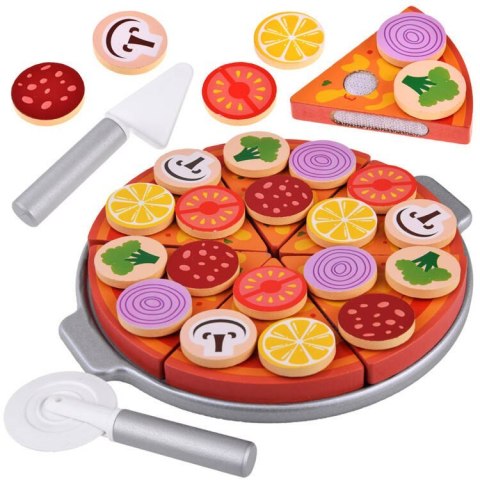 Drewniana PIZZA do krojenia dla dzieci NA RZEPY + dodatki 27ele ZA4689