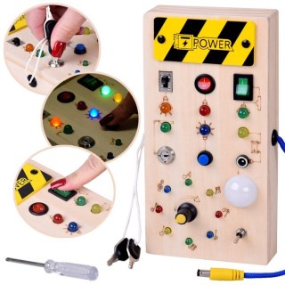 Drewniana TABLICA manipulacyjna Montessori - elektryczne diody LED ZA5944