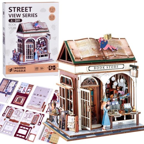 Drewniane PUZZLE 3D Seria budynek Księgarnia 148 ele oświetlenie ZA6014