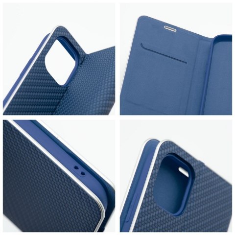 Etui z klapką na iPhone 14 Luna Book Carbon niebieskie