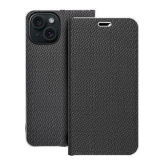 Etui z klapką na iPhone 15 Luna Book Carbon czarne