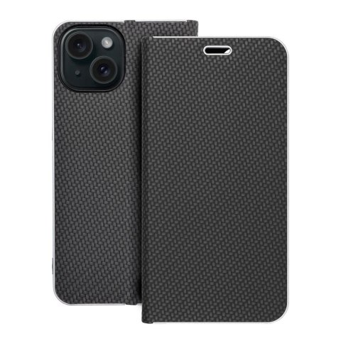 Etui z klapką na iPhone 15 Luna Book Carbon czarne