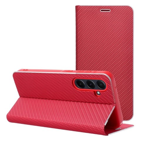 Etui z klapką na Samsung A25 5G Luna Book Carbon czerwone