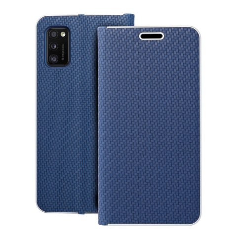 Etui z klapką na Samsung A41 Luna Book Carbon niebieskie