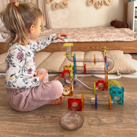WOOPIE Klocki Magnetyczne Konstrukcyjne 3D Zestaw Edukacyjny Tor Kulkowy Kulodrom 113 el.