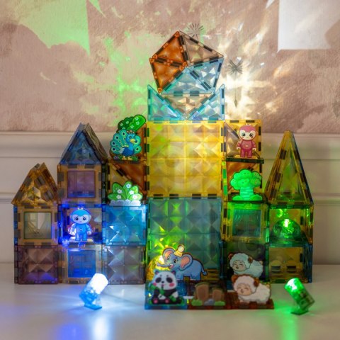 WOOPIE Klocki Magnetyczne Konstrukcyjne Świecące 3D Świat Zwierząt 124el.