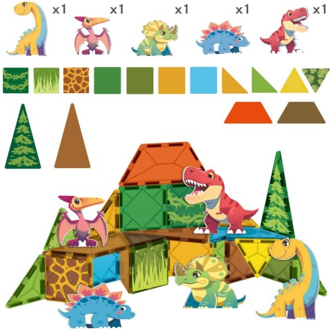 WOOPIE Magnetyczne Klocki Konstrukcyjne 7,5 cm Dino 30 el.