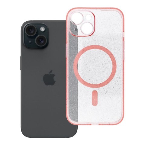 Futerał do iPhone 15 Clear Mag Cover (STR / CAMERA PROTECTION) zgodny z MagSafe różowy glitter